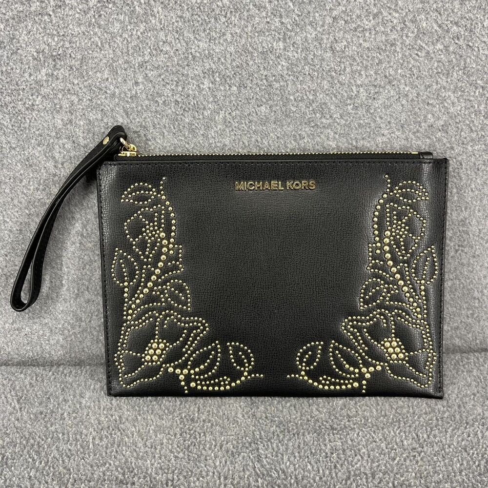 Michael Kors Wristlet Clutch Womens Studded Floral Zip‎ Pouch Bag Purse